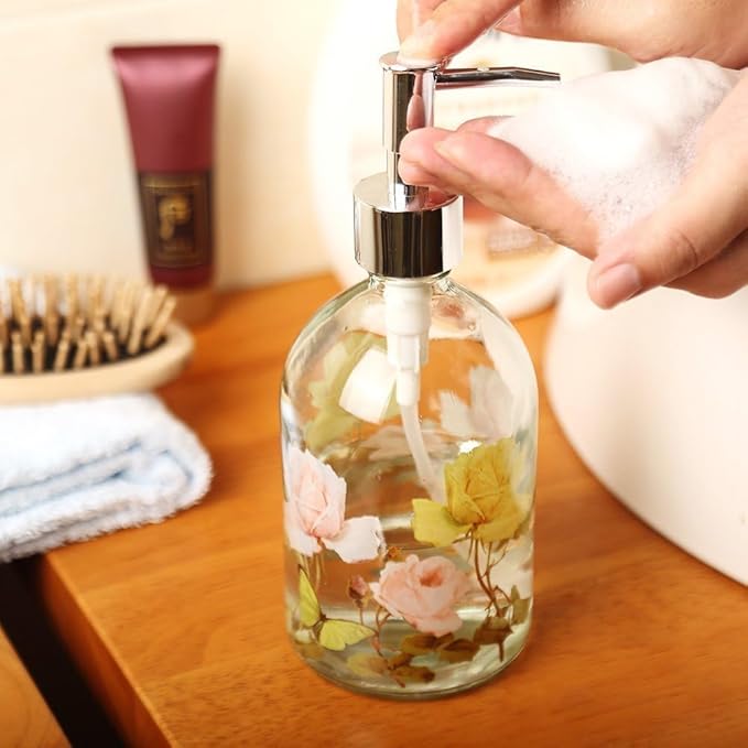 Glass Soap Dispenser Bottle with Pump,Refillable Liquid Hand Dispenser for Bathroom, Kitchen Soap Dispenser 17 oz