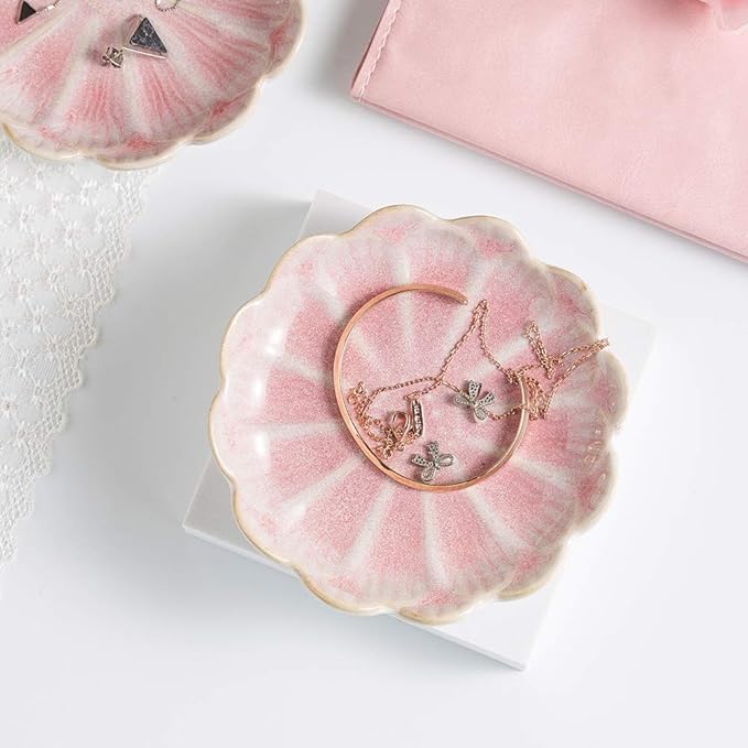 Mecaikru jewelry dish, flower shape ring dish, pink earring tray, cute jewelry holder, key bowl, flower pink