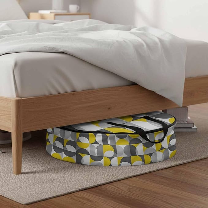 Storage Bag Mid Century Geometric Round Storage Totes Bins Closet Organizers with Zippers & Handle Abstract Modern Yellow Gray Clothes Storage Container for Bedroom Dorm Space Saving Packing Supplies