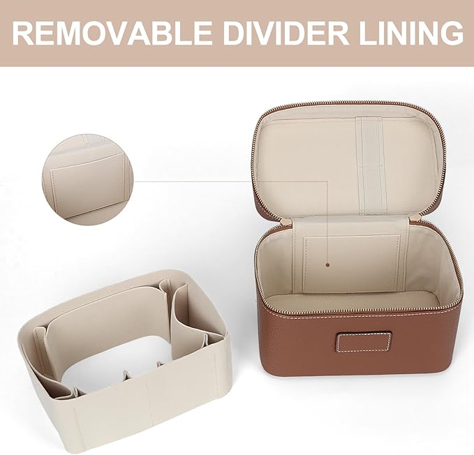 HiTotes Makeup Bag Vanity Case for Women Leather Cosmetic Bag Travel Toiletry Bags Portable Makeup Organizer Case