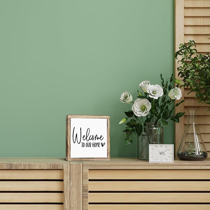 Welcome Sign, Wooden Box Signs for Home Decor, Freestanding Welcome Sign, Farmhouse Entryway, Front Door, Porch, Housewarming Tabletop, Welcome To Our Home (A1)