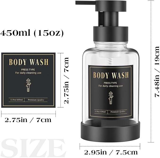 Luxspire Foaming Soap Dispenser, Glass Foam Pump Soap Dispenser, Non-Slip Hand Soap Bottle with 5 Waterproof Labels, 15 Oz Refillable Liquid Soap Bottle for Bathroom & Kitchen, Clear, 2 Pack