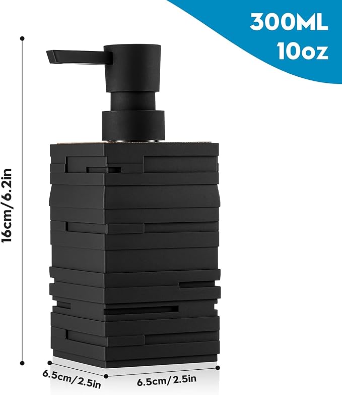 YAUKPH Matte Black Teak Wood Hand Soap Dispenser 10 oz Square for Bathroom and Kitchen Countertops