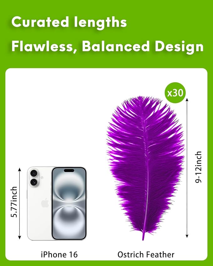 30pcs Purple Ostrich Feathers Natural Bulk 9-12inch(23-30cm) Vase Craft Wedding Home Party Centerpieces Christmas Day Decoration
