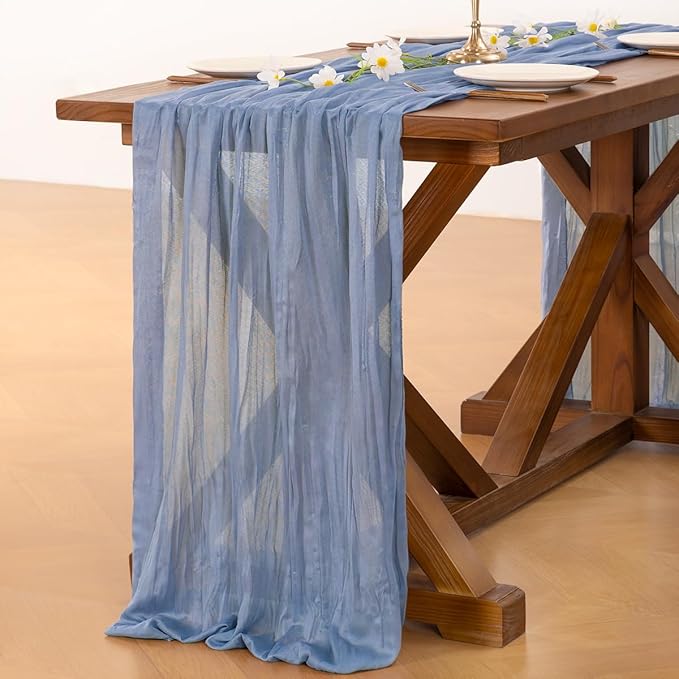 Socomi Dusty Blue Easter Spring Cheesecloth Table Runner Boho Rustic Gauze 120 inch 10FT Cheese Cloth Runner for Wedding Party Baby Shower Birthday Home Decor Holiday Decorations