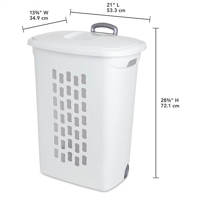 Sterilite 3 pack Ultra Wheeled Hamper, Laundry Basket w/Flip-Top Lid & Retractable Handle - Plastic Rolling Clothes Storage Cart with Ventilated Holes for Home, Apartment or Dorm