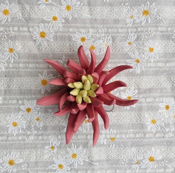 Yimi Flower, 2.76" 3D Handmade Porcelain Flower Wall Art Decor, 3D Ceramic Flower Wall Decor, Home Office Decor, Unique Gift for Home Office Decor,Girls (Red)