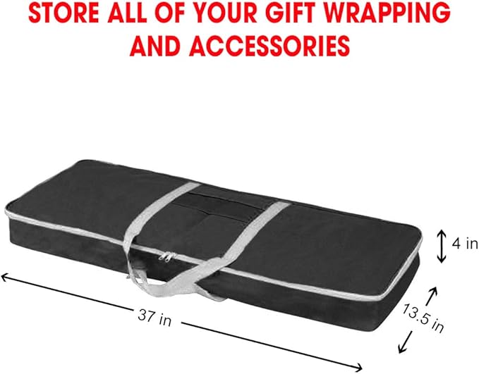 Primode Christmas Gift Wrap Organizer | Wrapping Paper Storage Container Box (37” x 14” x 4”) Constructed of Durable 600D Oxford Material (Black)