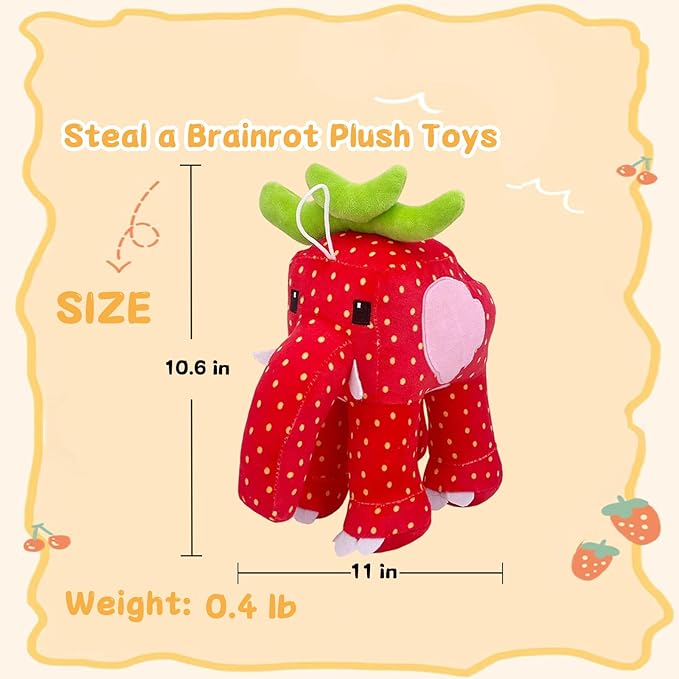Steal a Brainrot Strawberry Elephant Plush for Kids, Steal a Brainrot Plush Soft Stuffed Animal, Creative Fruit Elephant Plushie Toy, Huggable Gift for Boys Girls