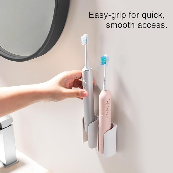 Electric Toothbrush Holder for Bathroom, Wall-Mounted Toothbrush Stand with Self-Adhesive, Compact Bathroom Caddy for Electric Toothbrushes (White-2pcs)