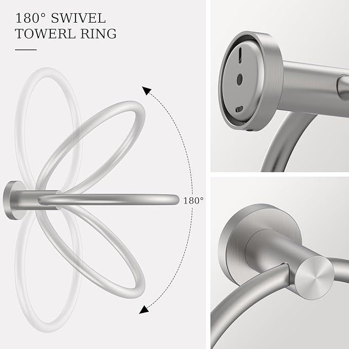 Toilet Paper Holder & Towel Holder, Bathroom Hardware Set-SUS304 Stainless Steel Double Post Pivoting Tissue Roll Holder and Hand Towel Ring Set for Bathroom, RV, Brushed Nickel