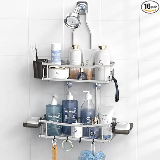 Aitatty Hanging Shower Caddy Bathroom Organizer: Rustproof Shower Shelf Racks Over Shower Head - No Drilling Inside Bath Shower Rack Shelves Over Showerhead for Shampoo with Soap Holder Chrome