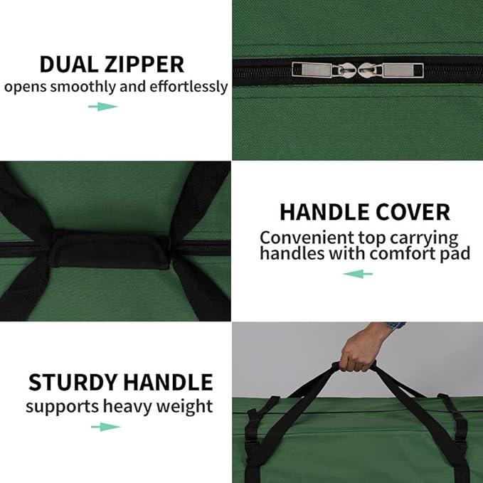 OurWarm Christmas Tree Storage Bag Extra Large Heavy Duty Storage Containers with Reinforced Handles Zipper for 7.5ft Artificial Tree, 50" x 15" x 20" 600D Oxford Xmas Holiday Tree Storage Bag, Green