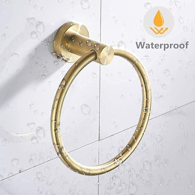 Gold Bathroom Hardware, Toilet Paper Holder Towel Ring and Robe Hook Brushed Gold Bathroom Accessories Set Wall Mount 3 Pieces Stainless Steel1