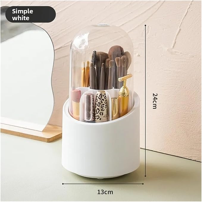 Compatible For Rotating Makeup Brush Organizer with Lid Dustproof Transparent Acrylic Box Shelf Eyebrow Pencil Barrel Bucket(Pink)