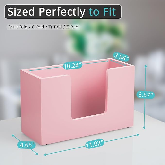 Paper Towel Dispenser Countertop, Wooden Bathroom Paper Towel Holder, Pink Napkin Holder for Kitchen, Countertop Multifold C-Fold, Z-Fold, Trifold Paper Hand Towel Dispenser for Bathroom Toilet