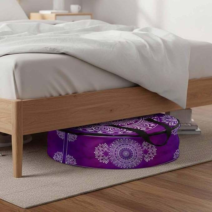 Storage Bag Purple Boho Round Storage Totes Bins Closet Organizers with Zippers & Handle Gorgeous Bohemian Flower Clothes Storage Container for Bedroom Dorm Space Saving Packing Supplies Moving Bags