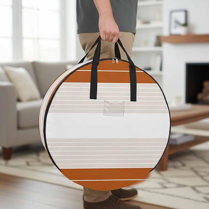 Storage Bag Cream Striped Round Storage Totes Bins Closet Organizers with Zippers & Handle Ombre Caramel Stripes Clothes Storage Container for Bedroom Dorm Space Saving Packing Supplies Moving Bags