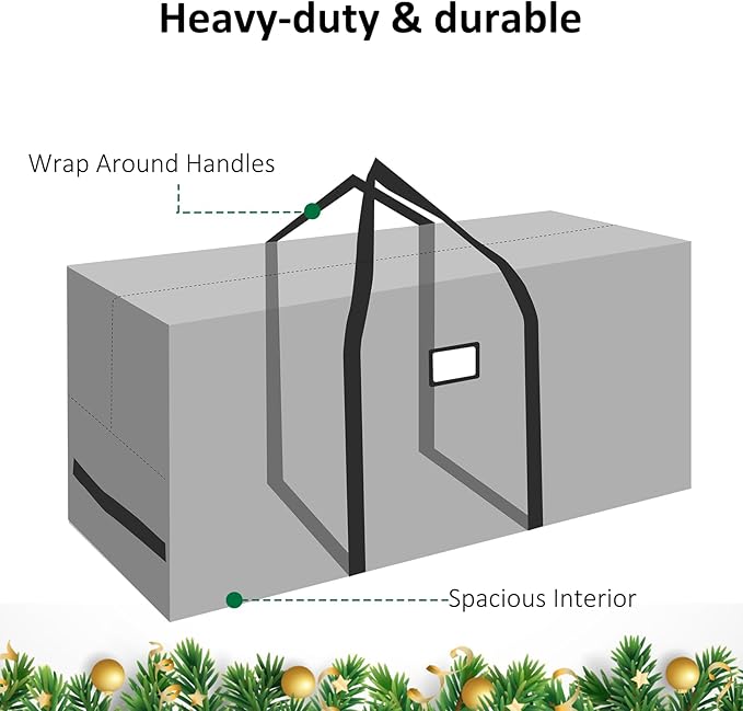 HABGP 9 ft Christmas Tree Storage Bag, Fits Artificial Xmas Holiday Tree, Durable Christmas Tree Storage Box Waterproof Material with Zippered Bag & Carry Handles, Protects from Dust, Moisture - Gray
