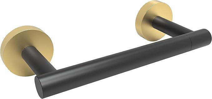 RARXTR Black and Gold Toilet Paper Holder SUS304 Stainless Steel Double Post Pivoting Toilet Paper Roll Holder Wall Mounted Tissue Holder for Commercial Bathroom RV Matte Black & Brushed Brass Finish