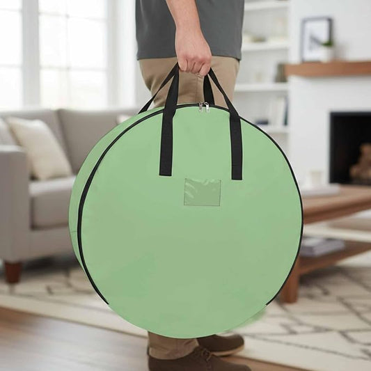 24 Inch Round Storage Bag 1 Pack,Avocado Green Solid Color Waterproof Wreath Storage Container with Handles&Zipper Modern Minimalist Style Closet Organizer Bags Garland Box