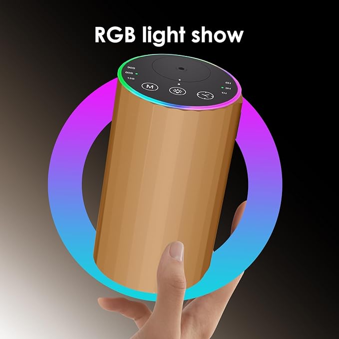Waterless Essential Oil Diffuser, 7 Colors LED Light, Battery Powered Mini Scent Air Machine, Aromatherapy Mist Diffuser for Home Room Car Office，Black Aluminum Alloy (Black) (Gold)