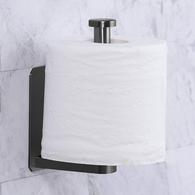 VAEHOLD Self Adhesive Toilet Paper Holder Kitchen Washroom Adhesive Toilet Roll Holder No Drilling for Bathroom Stick on Wall Stainless Steel Brushed Black