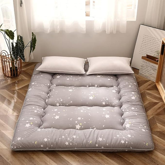 MAXYOYO Grey Constellation Japanese Floor Futon Mattress, Tatami Floor Mat Portable Camping Mattress Kids Sleeping Pad Foldable Roll Up Floor Lounger Couch with Mattress Protector Queen Size