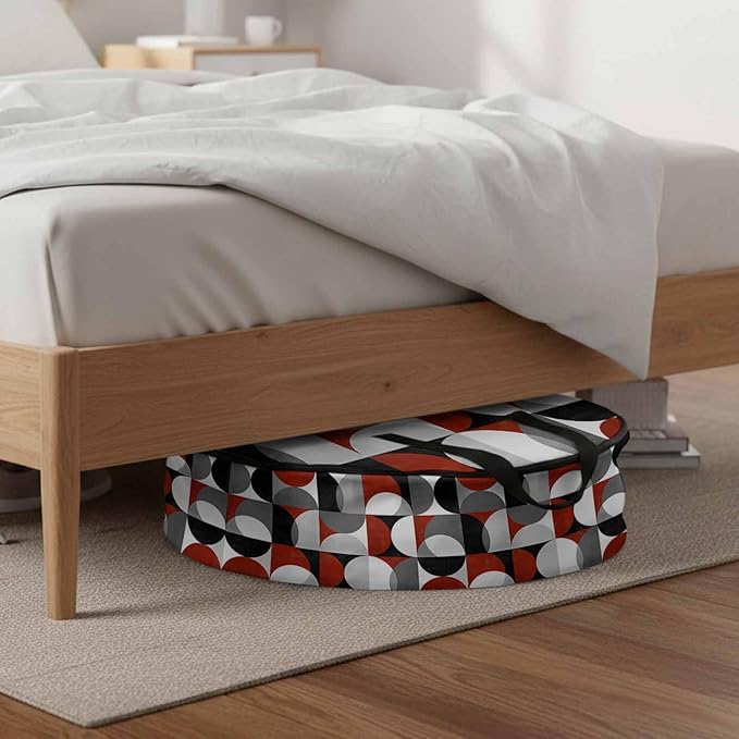 Storage Bag Mid Century Geometric Round Storage Totes Bins Closet Organizers with Zippers & Handle Abstract Modern Red Clothes Storage Container for Bedroom Dorm Space Saving Packing Supplies Bags