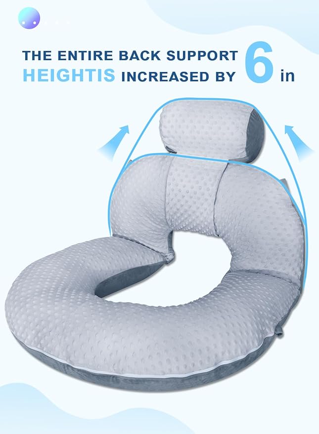 INSEN Reading Pillow, Back Pillow for Sitting in Bed for Reading, Nurse & Relax, Reading Pillow for Adults, Moms & Kids, Sit Up Pillow for Bed, Double-Sided Gray