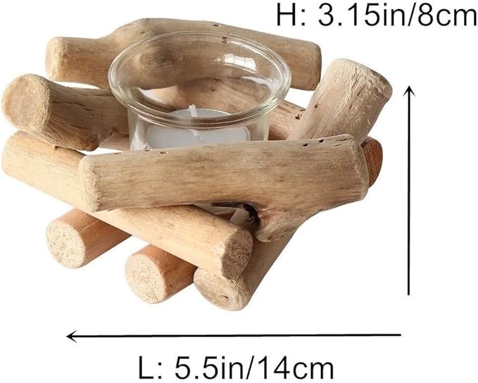 Sziqiqi Handmade Wooden Tea Light Candle Holder with Glass Cup Rustic Country Coastal Style for Farmhouse Home Decoration Home Altar Decoration Holiday Wedding Decoration