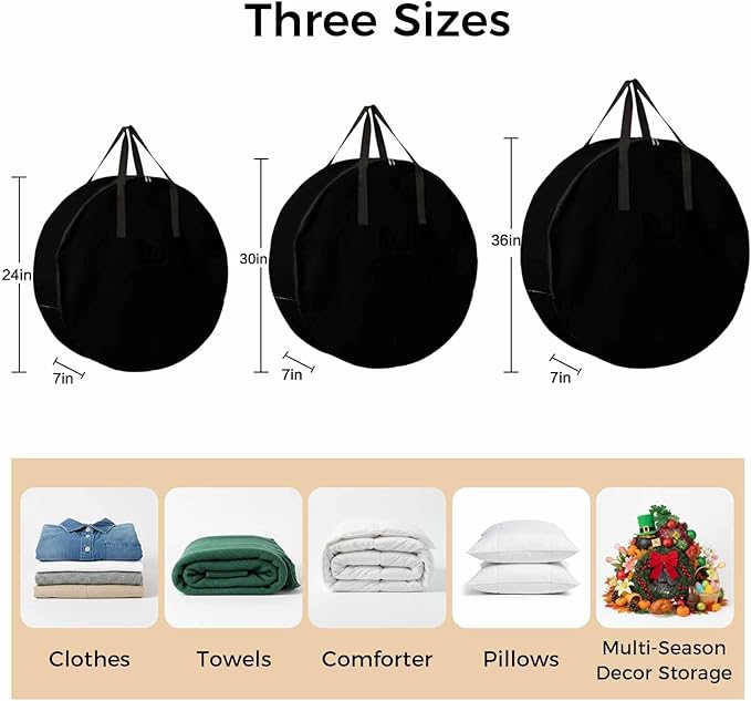 Storage Bag White Round Storage Totes Bins Closet Organizers with Zippers & Handle Black Solid Color Clothes Storage Container for Bedroom Dorm Space Saving Packing Supplies Moving Bags