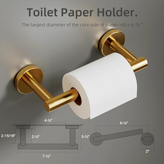 POKIM Brushed Gold Toilet Paper Holder, Stainless Steel Double Post Pivoting Wall Mount Holder, Fits Mega Large/Jumbo Rolls, Commercial Bathroom Tissue Dispenser for Home & Commercial Use