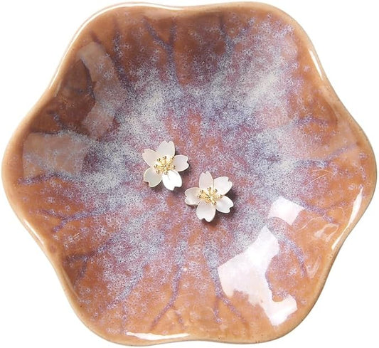 Lotus Leaf Shape Ring Holder Dish, Small Key Bowl, Ceramic Trinket Tray Jewelry Dish Organizing Necklace Earrings for Mom Friend Sister. All Jewelries Are NOT Included. Purple.