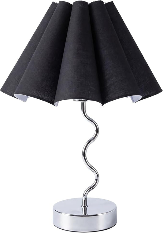 EOEYYOYB Pleated Table Lamp, Table Lamp for Bedroom, Bedside Lamps for Nightstand with Linen Lampshade, Modern Lamp for Bedroom Home Office Decor, Chrome