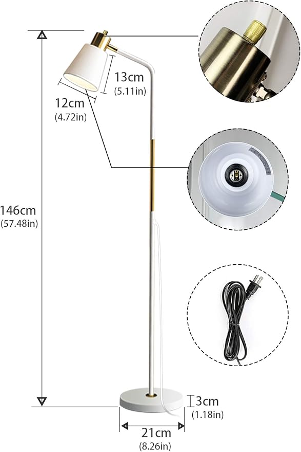 LALISU Floor Lamp, Industrial Floor Lamps for Living Rooms Rustic Farmhouse Reading Standing Floor Lamp Adjustable Metal Heads Indoor Task Lighting for Living Room Bedroom Office Home Décor (White)