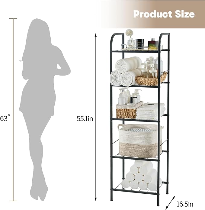 Towel Racks for Bathroom，5-Story Free Standing Towel Holder,Durable Metal Towel Organizer,Pool Towel Storage,Modern Bath Towel Shelf for Bathroom, Home, Poolside