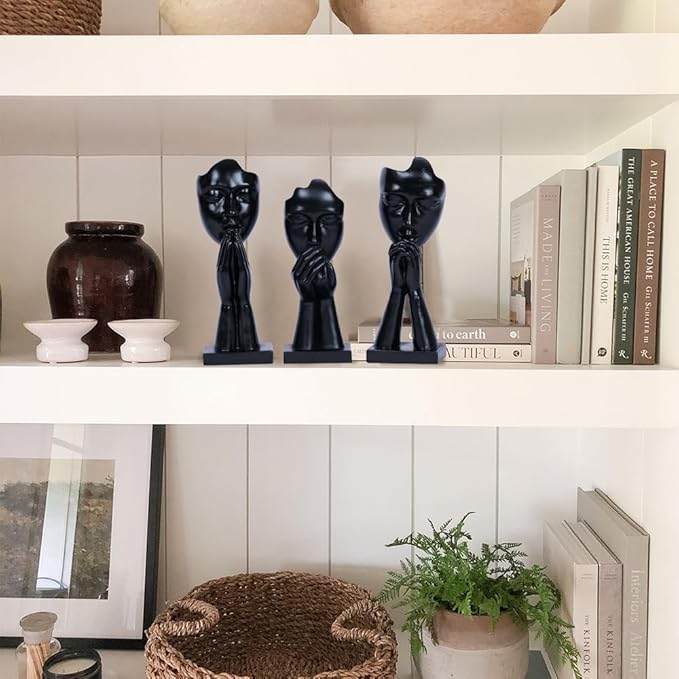 3 Pcs Prayer Statue Abstract Woman Black Face Sculpture Home Decorations Modern Black Figurine Home Decor Accents Faces Decorative for Shelf Living Room Room Office Bookshelf Table Decor