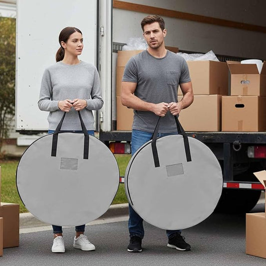 24 Inch Round Storage Bag 2 Pack,Grey Solid Color Waterproof Wreath Storage Container with Handles&Zipper Minimalist Art Closet Organizer Bags Garland Box