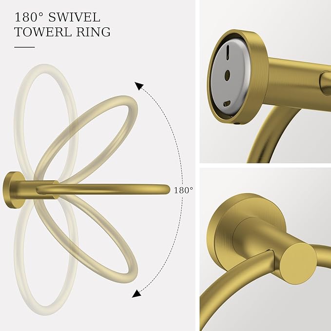 Brushed Gold Toilet Paper Holder & Towel Holder, Bathroom Hardware Set-SUS304 Stainless Steel Double Post Pivoting Tissue Roll Holder and Hand Towel Ring Set for Bathroom, RV