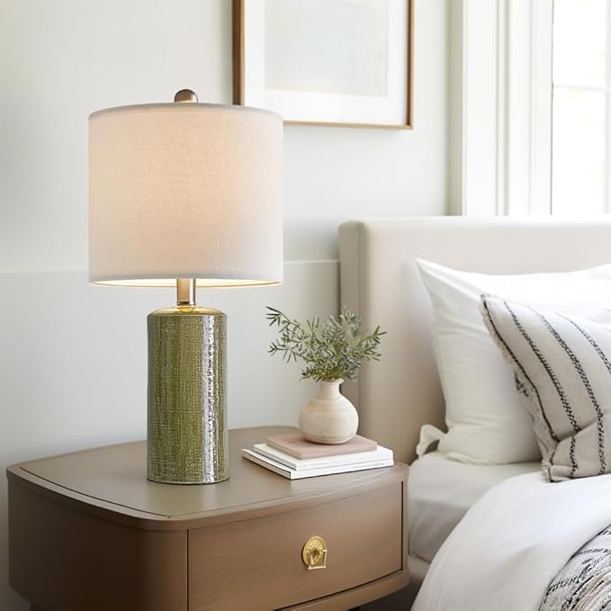 G-SAFAVA 20.25" Small Table Lamps Set of 2 Modern Ceramic Lamps for Living Room Farmhouse Bedside Lamps Boho Lamps for Night Stands Green Bedroom Lamp Side Table Lamps End Table Lamp