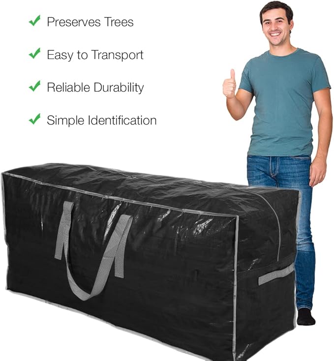 Artificial Tree Storage Bag By Propik | Perfect for Disassembled Tree | 65” X 15” X 30” Holiday Tree Storage Case | Xmas Storage Container with Handles and Sleek Zipper (7.5ft, Black)