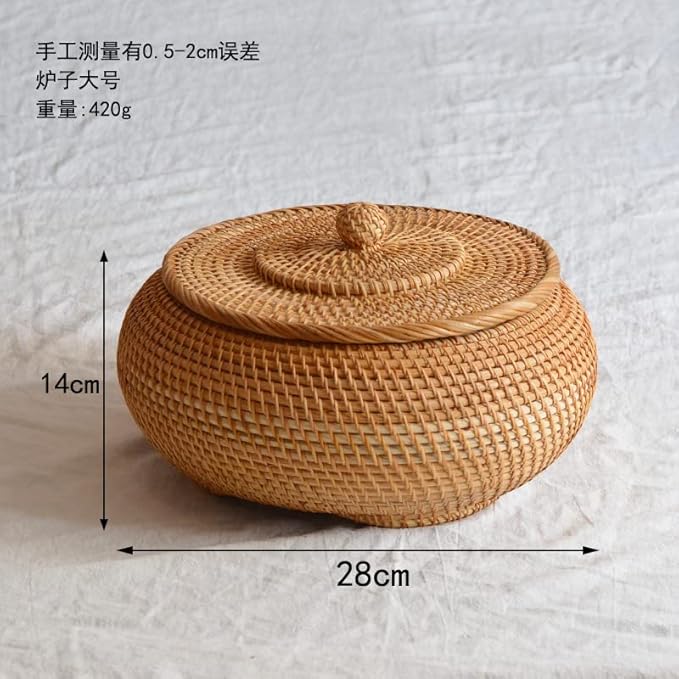 1 Pack Handmade Autumn Rattan Woven Basket Storage Ornaments Round Tea Table Desktop Living Room Furnishing Large Candy Ornaments