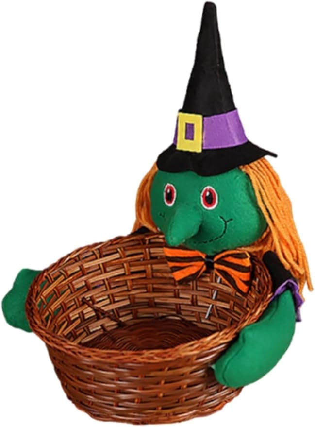 Halloween Storage Basket Woven Halloween Figure Candy Basket Decorative Storage Organizer for Festivals Party Supplies - Green