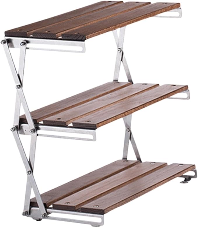 Foldable Camping Storage Rack Display 3 Layered Simple Multipurpose Organizer Storage Shelf for Home Use Party Indoor Outdoor, Brown(Brown)