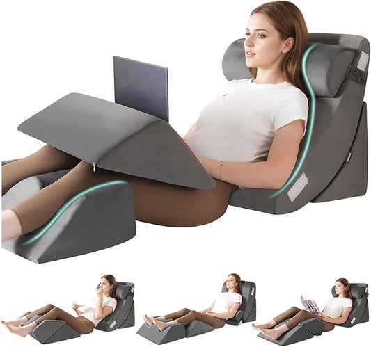 5Pcs Wedge Pillow for Sleeping, Orthopedic Bed Wedge Pillows for After Surgery, Foam Triangle Sit Up Pillow Wedge for Back, Neck, Shoulder Support, Leg Elevation, Acid Reflux, Gerd, Snoring Grey