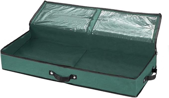Primode Wrapping Paper Storage Container | Under Bed Gift Wrap Organizer for 30 Inch Rolls | 31”x13.5”x4.5” | 600D Oxford Material | Box Holder with Pockets for Ribbon, Bows, and Accessories (Green)