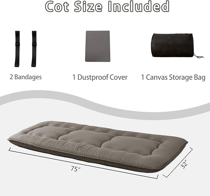 MAXYOYO Cot Japanese Floor Futon Mattress, Single Size Tatami Mat Sleeping Pad Foldable Roll Up Boys Girls Narrow Mattress Lounger Pillow Couch