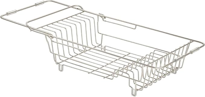 iDesign Classico Kitchen Over-the-Sink Dish Drainer Rack for Drying Glasses, Silverware, Bowls, Plates - Satin