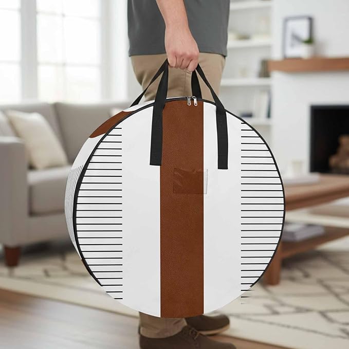 Storage Bag Boho Style Round Storage Totes Bins Closet Organizers with Zippers & Handle Brown Stripe Lines Bohemian Clothes Storage Container for Bedroom Dorm Space Saving Packing Supplies Moving Bags